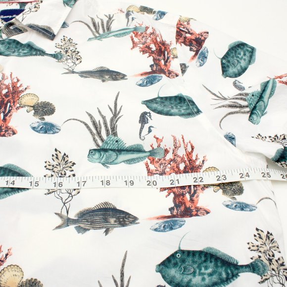 Tommy Bahama Men's Fish Print Cotton Silk Blend Button Shirt White XLTG SS - Picture 6 of 6